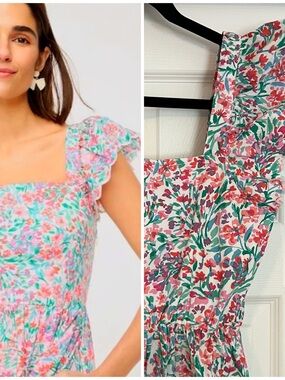 J. Crew Ruffle Sleeve Square-Neck Midi Dress